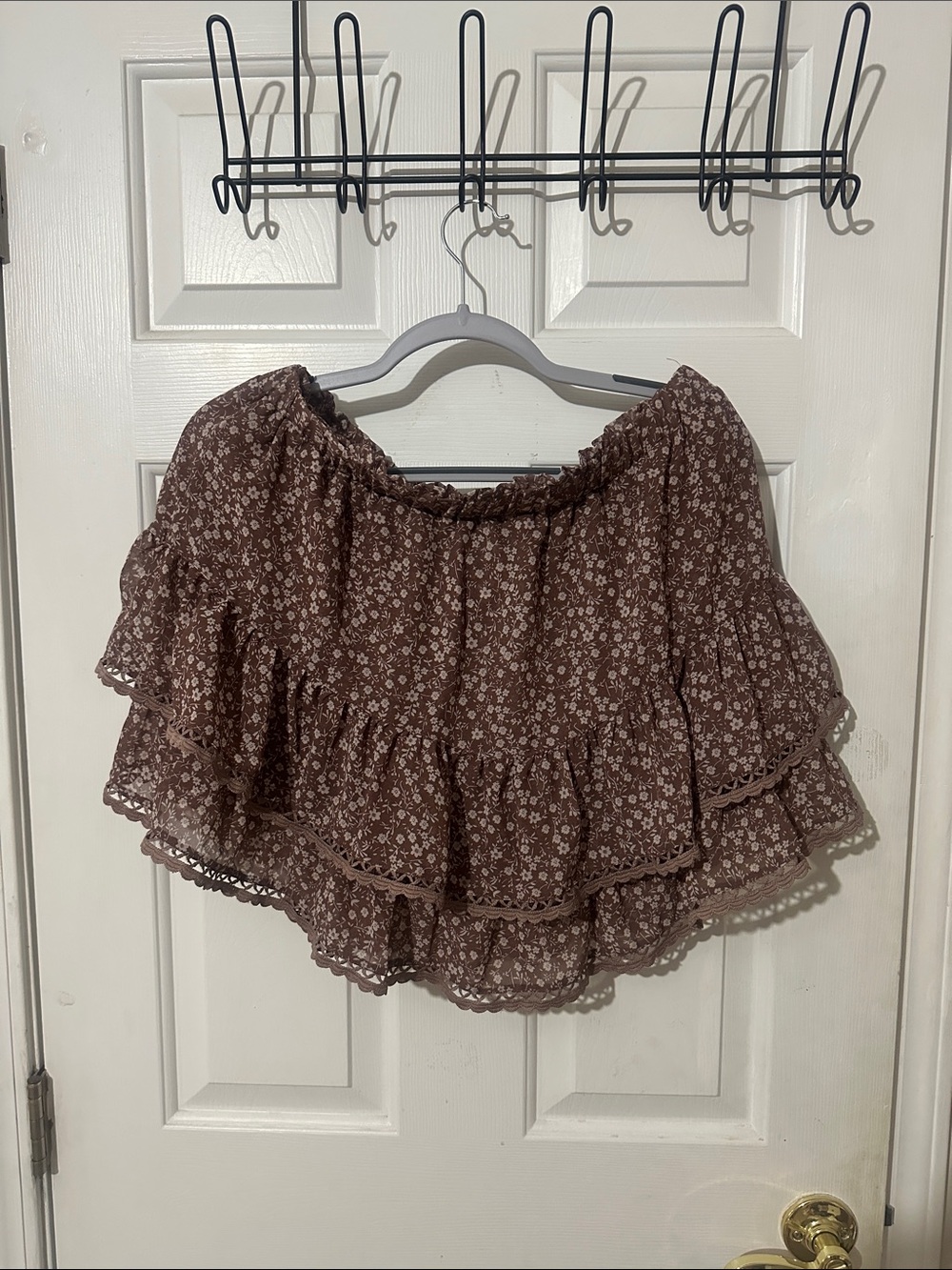 Like New Brown Floral Tiered Ruffle Mini Skort